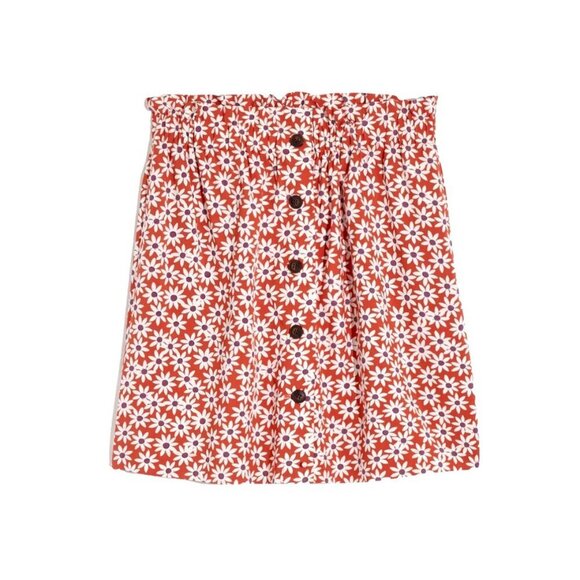 Madewell Size M Skirt Mini Orange Falling Daisies Paperbag Casual Pockets Floral - Picture 2 of 9